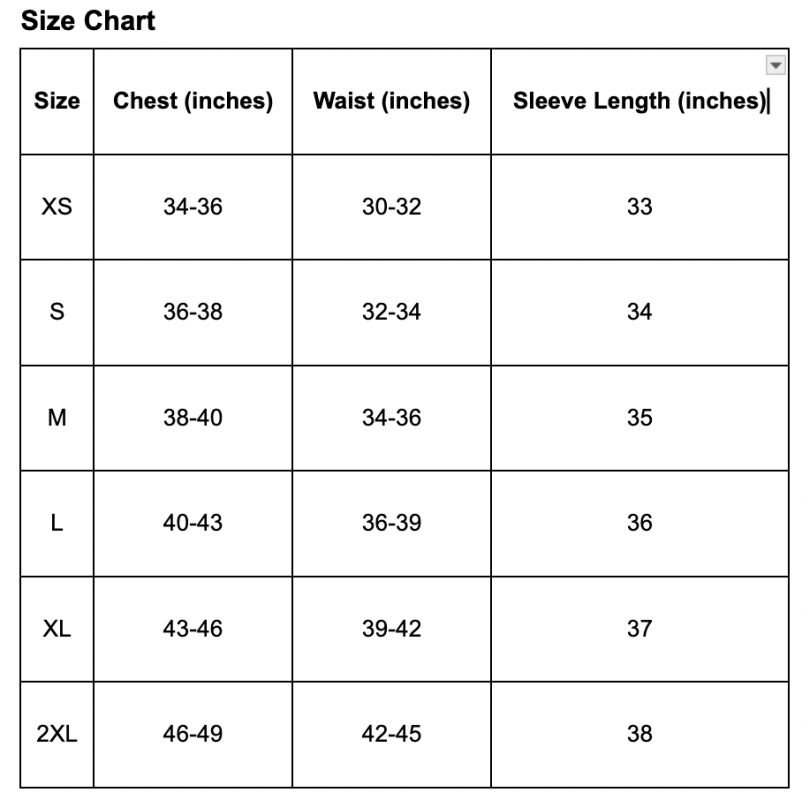 SDL Clothing Sizing Guide
